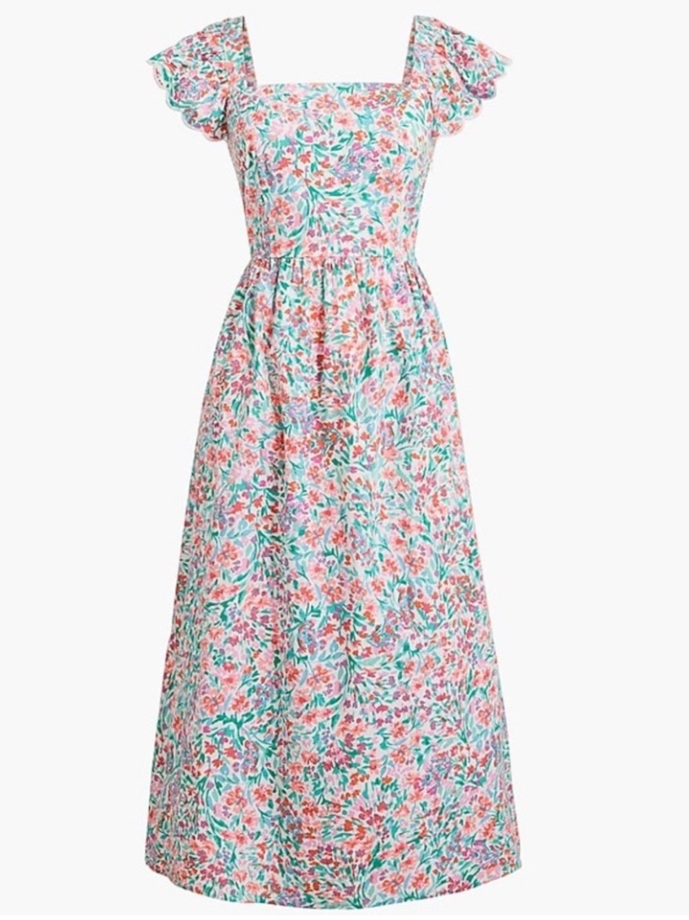 J Crew Factory Ruffle-Sleeve Midi Dress in Bright Spearmint